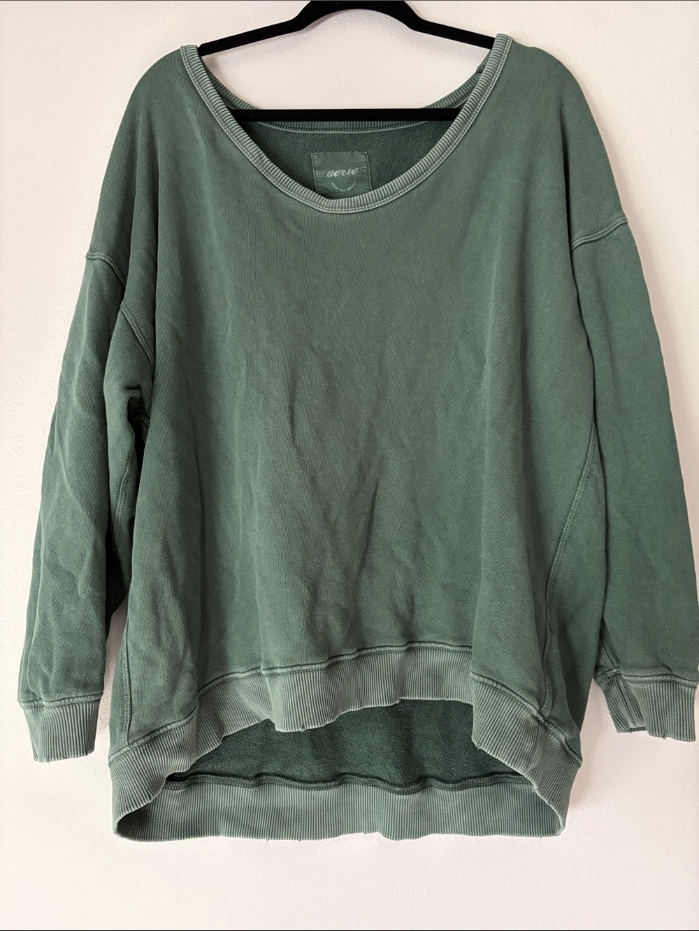 aerie Oversized Crewneck Sweatshirt in Sage Green